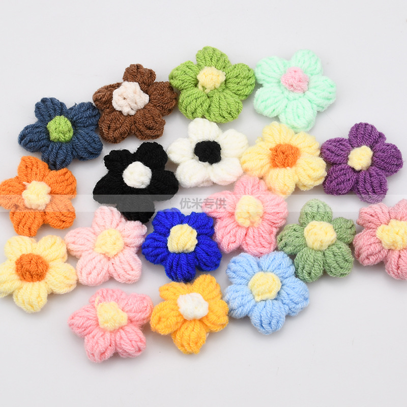 Craft Embellishment - 수제 크로셰 5잎 꽃 아플리케, 니트