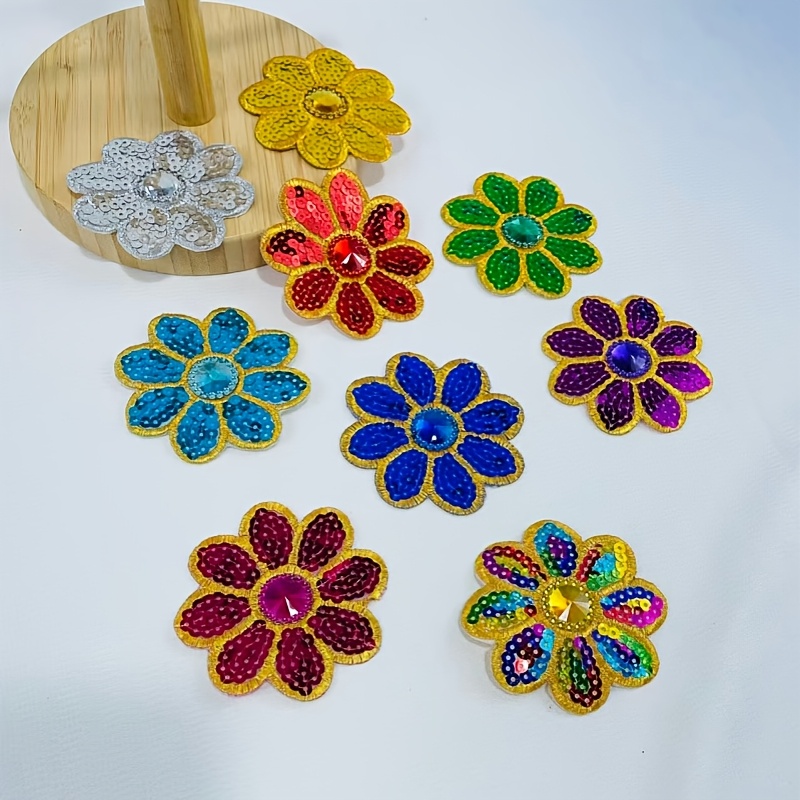 Applique Patch Flower - 10개 꽃 모양 스팽글 아플리케 비즈