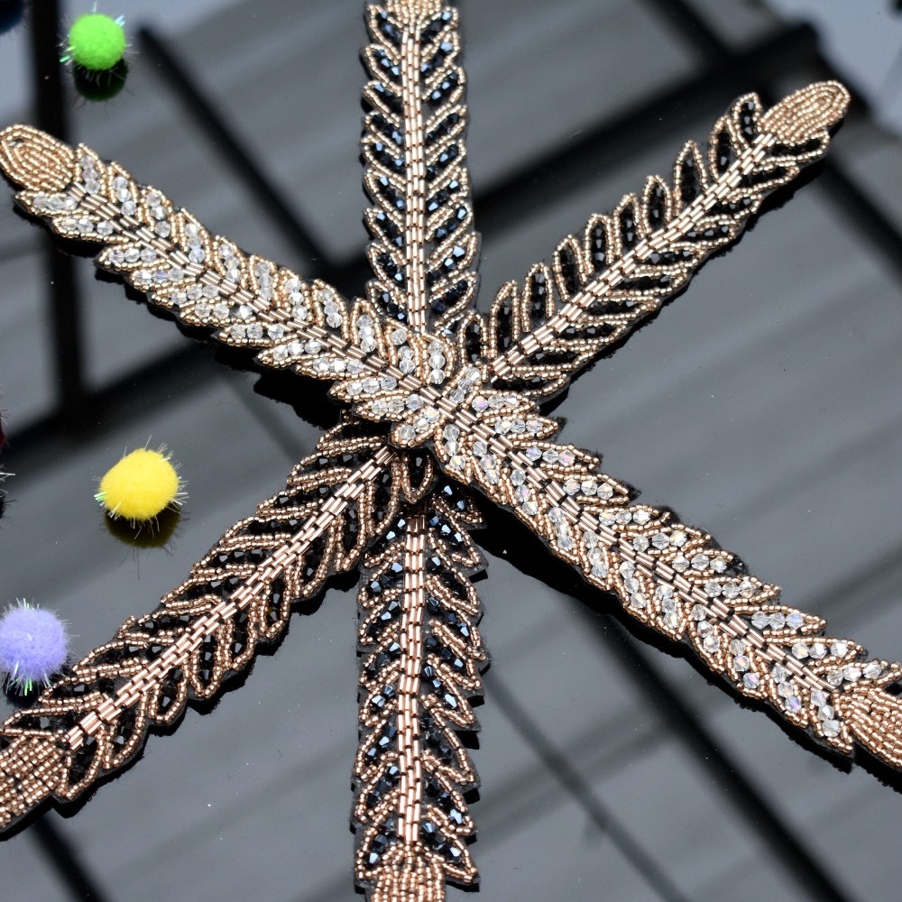 Beaded Trim Fringe - 긴 잎 잎 수제 아플리케 크리스탈