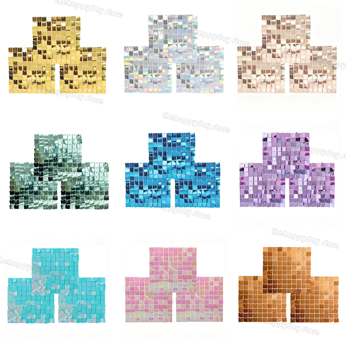 Sequin Fabric Panel - 18-3개 반짝이 벽 배경 패널, 사각형