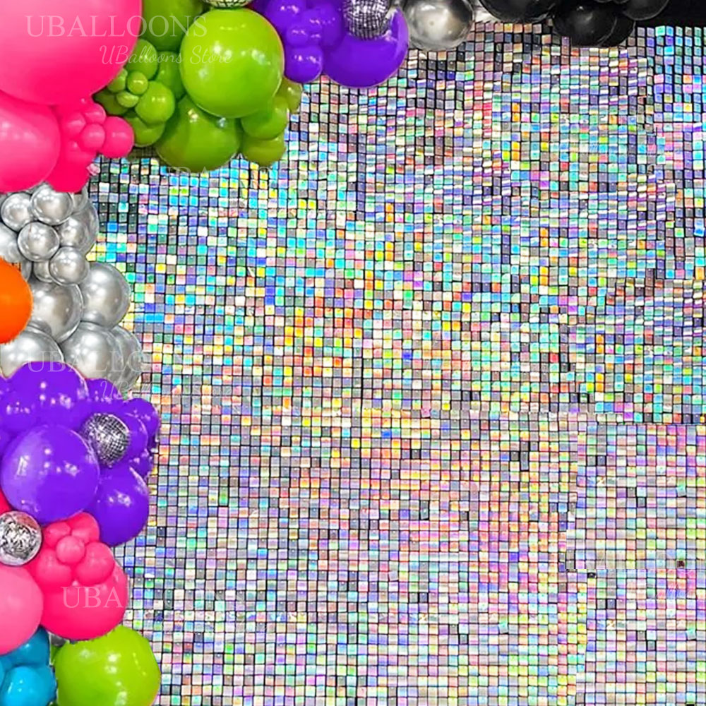 Sequin Fabric Panel - 무지개빛 실버 쉬머 벽 패널 12-24개