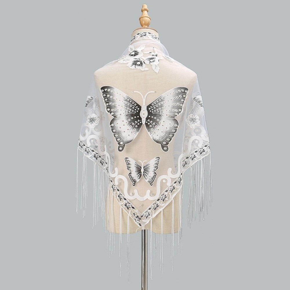 럭셔리 플라워 레이스 속이 비치는 스카프 나비 자수 태 - Tassel Fringe Trim 리뷰 및 가격