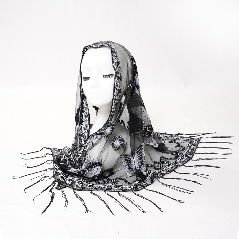 럭셔리 플라워 레이스 속이 비치는 스카프 나비 자수 태 - Tassel Fringe Trim 리뷰 및 가격
