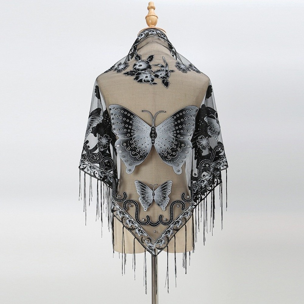 럭셔리 플라워 레이스 속이 비치는 스카프 나비 자수 태 - Tassel Fringe Trim 리뷰 및 가격