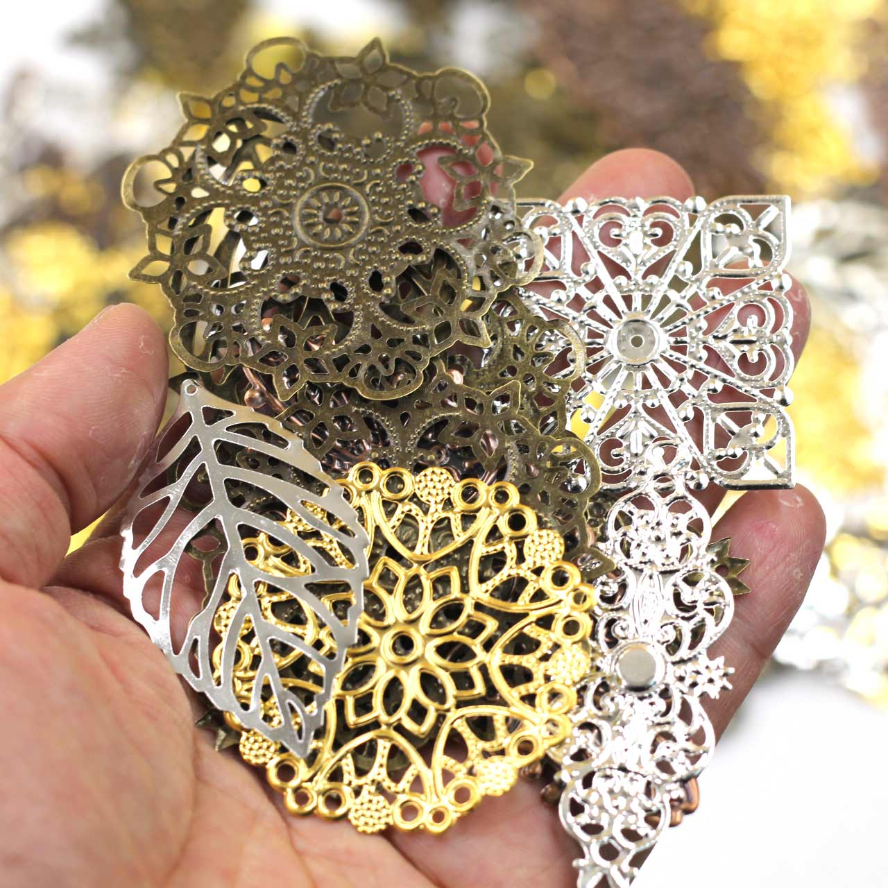장식 커넥터 무작위 혼합 삼각형 꽃 패턴 선조 랩 합금 - Craft Embellishment 리뷰 및 가격