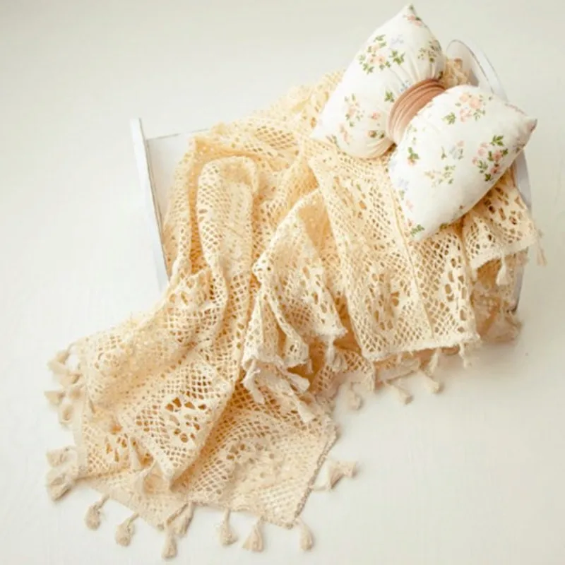 신생아 사진 소품 사진 매트 코튼 레이스 담요 사진 아 - Tassel Fringe Trim 리뷰 및 가격