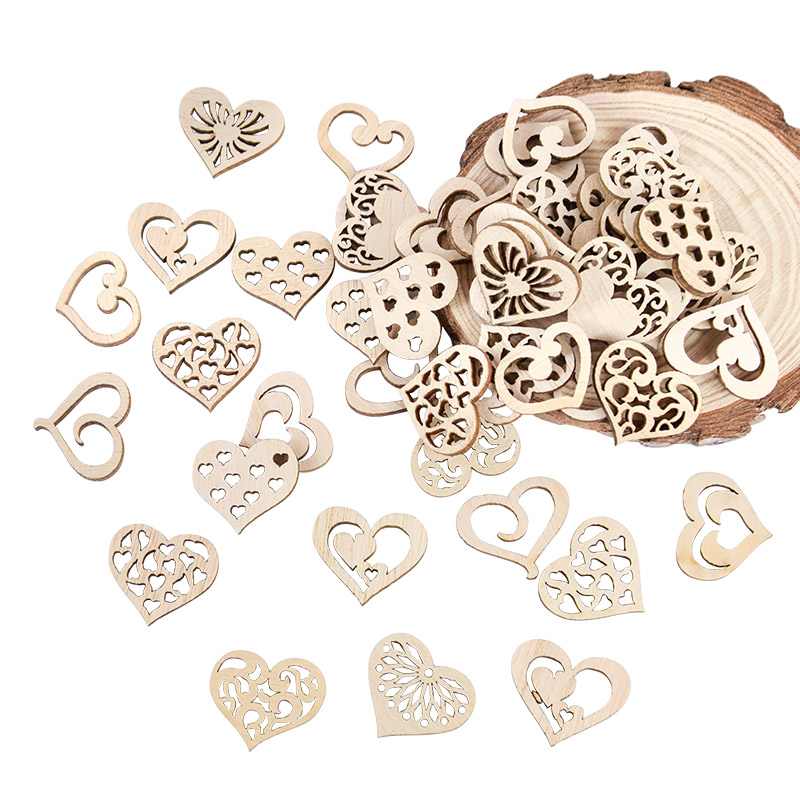 50/100pcs 빈 심장 패턴 작은 자연 나무 조각  - Craft Embellishment 리뷰 및 가격