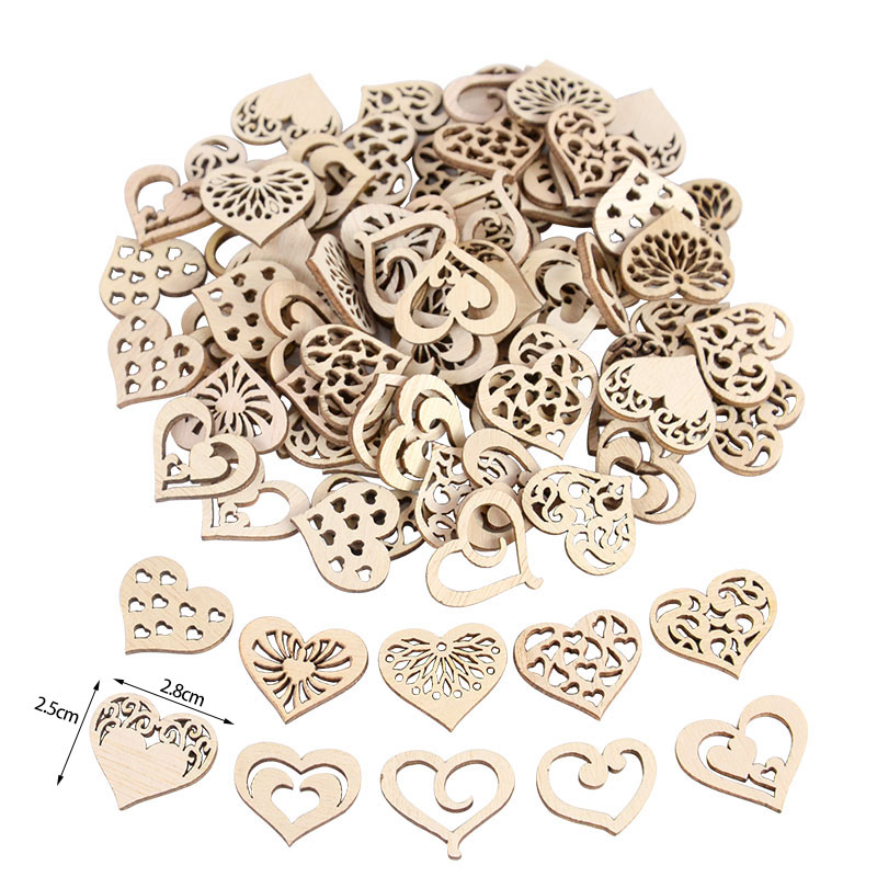 50/100pcs 빈 심장 패턴 작은 자연 나무 조각  - Craft Embellishment 리뷰 및 가격