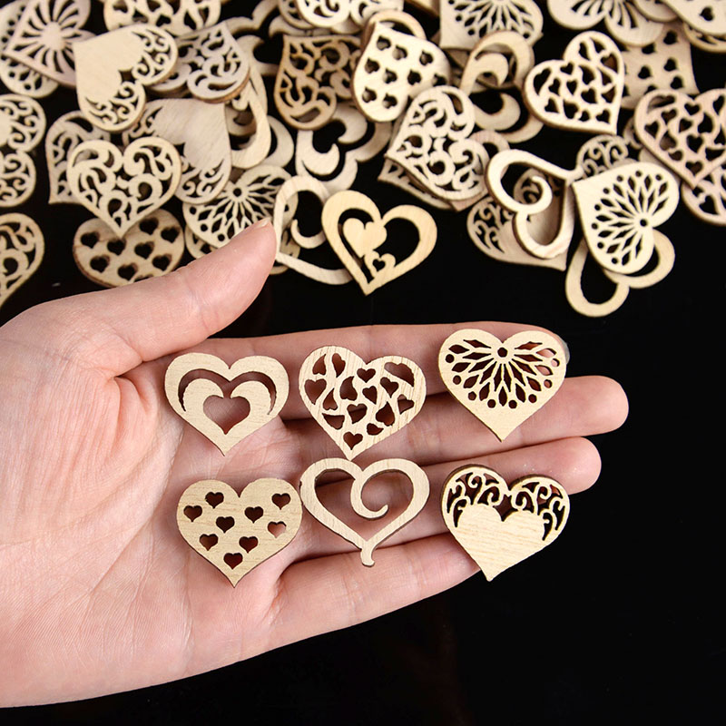 50/100pcs 빈 심장 패턴 작은 자연 나무 조각  - Craft Embellishment 리뷰 및 가격