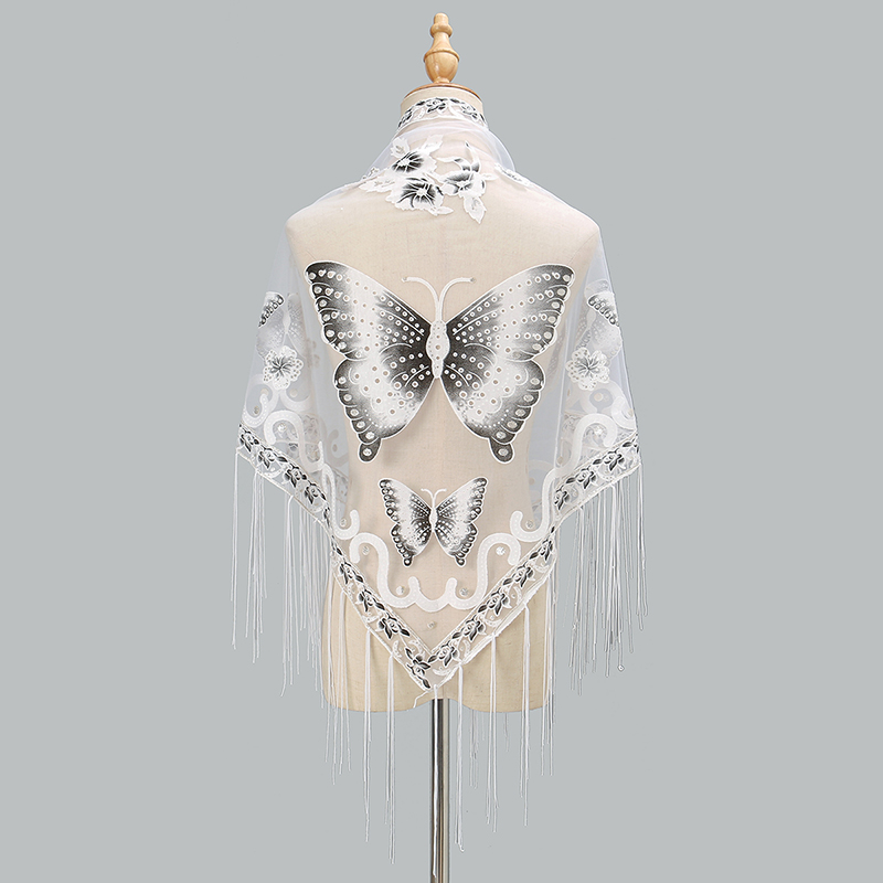 여성용 삼각형 스카프 나비 자수 레이스 태슬 숄, 우아 - Tassel Fringe Trim 리뷰 및 가격