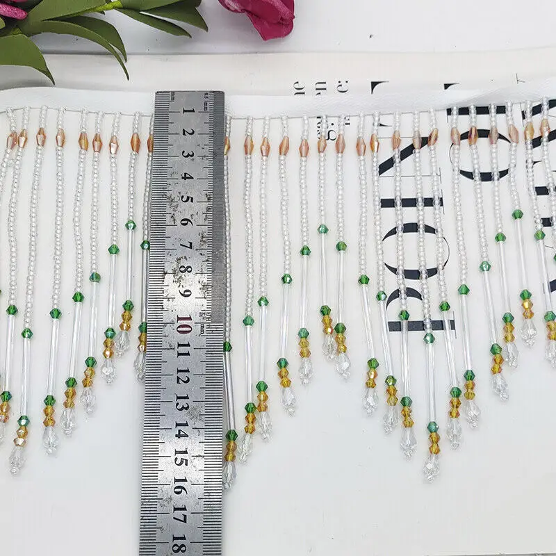 유리 튜브 프린지 술 16cm 드롭 트림 리본 테두리  - Beaded Trim Fringe 리뷰 및 가격