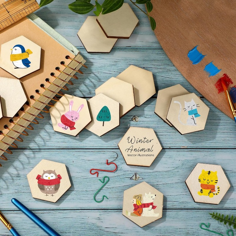 50개 4CM 미완성 나무 육각형 조각 나무 육각형 컷 - Craft Embellishment 리뷰 및 가격