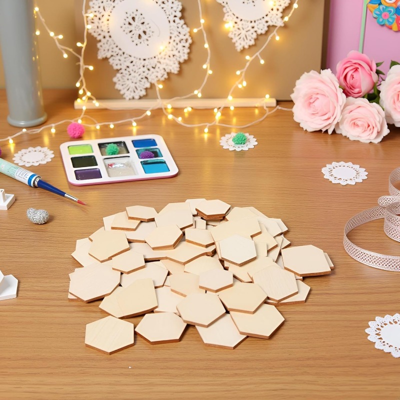 50개 4CM 미완성 나무 육각형 조각 나무 육각형 컷 - Craft Embellishment 리뷰 및 가격