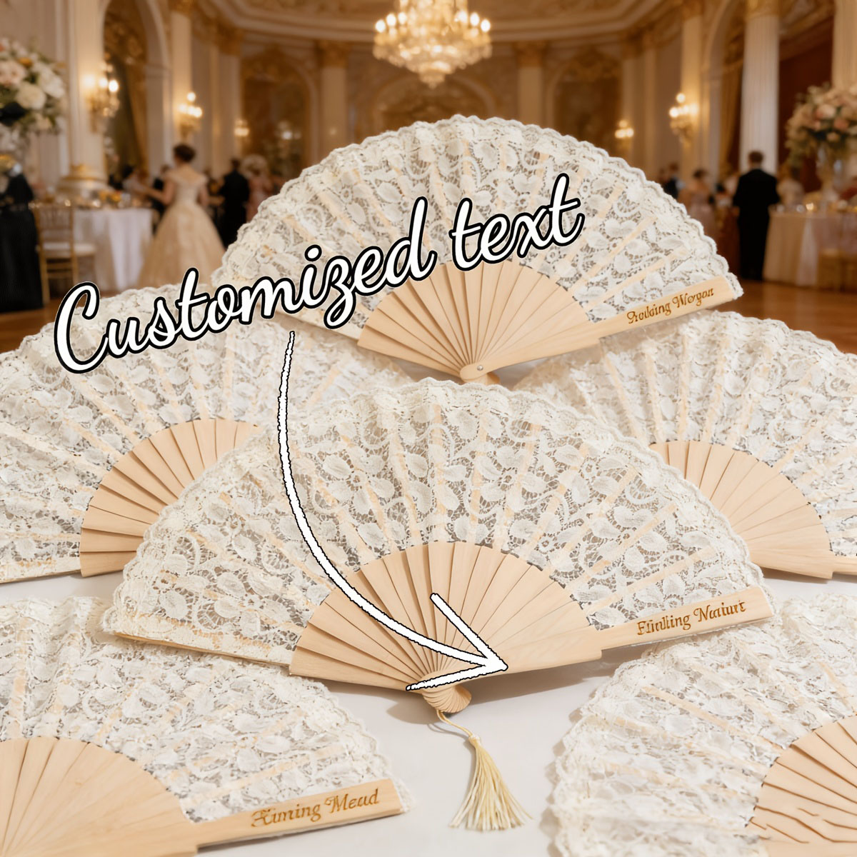 개인 맞춤 각인 레이스 접이식 부채, 이름과 날짜가 새 - Tassel Fringe Trim 리뷰 및 가격