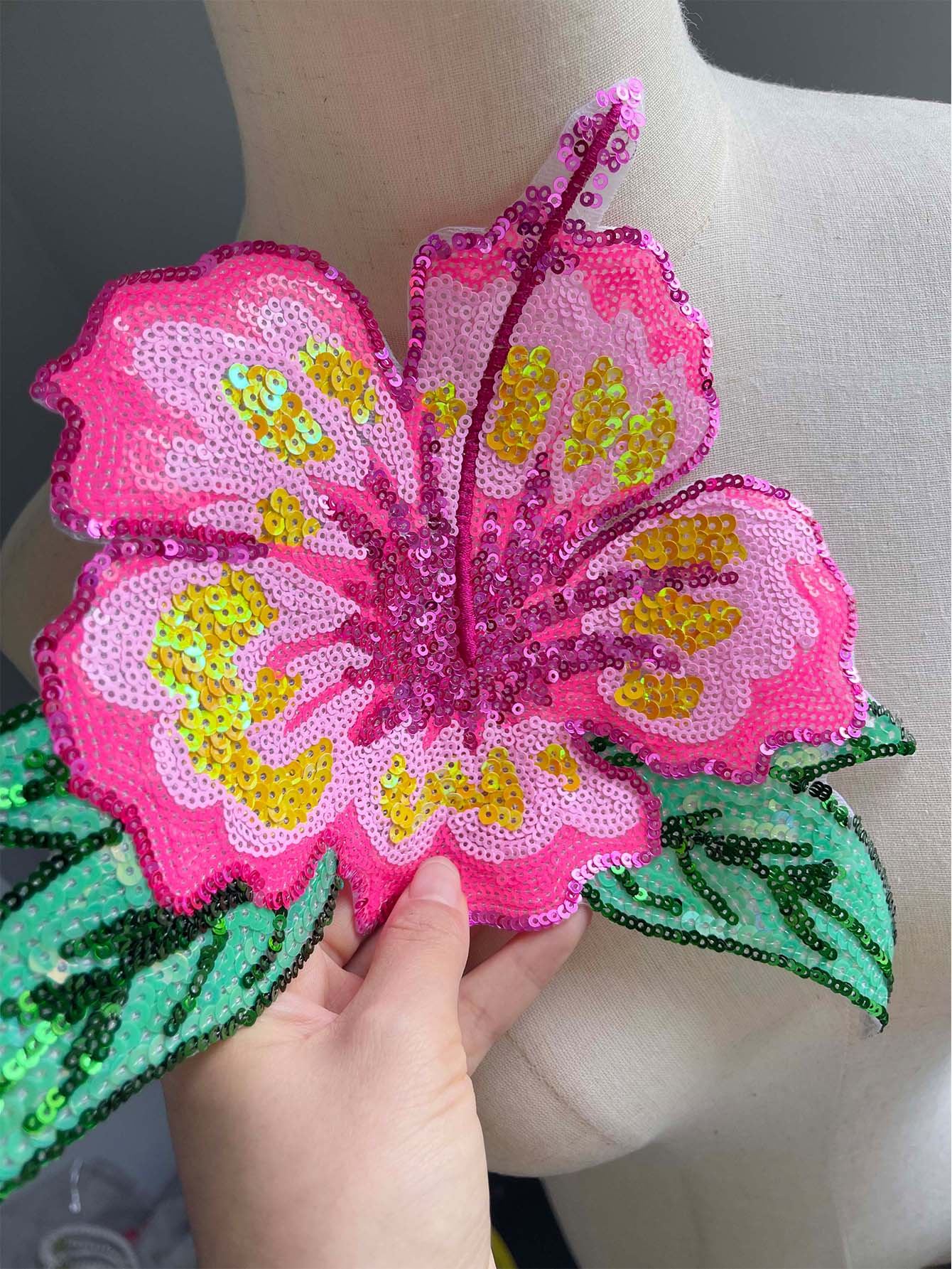 1 조각 26CM 빛나는 핑크 장식 조각 이브닝 드레스 - Applique Patch Flower 리뷰 및 가격