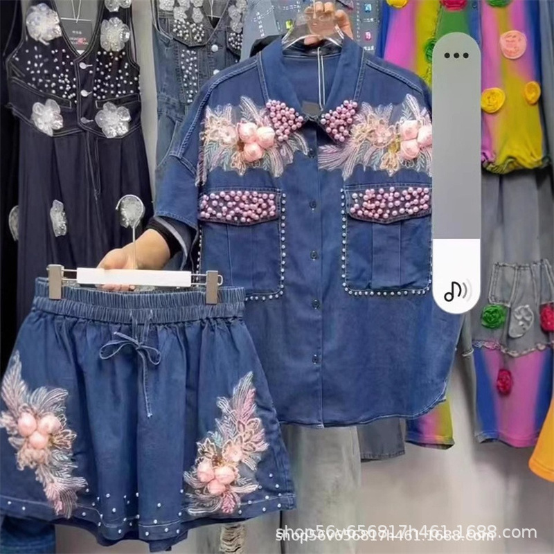 여성 다이아몬드 비즈 꽃 자수 데님 셔츠 진주 청 블라 - Applique Patch Flower 리뷰 및 가격